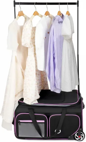 Dance Bag With Garment Rack, Dance Bag Suitcase, 25inch-Black-Purple, Garment Rack Duffel for Travel, Waterproof, Rolling Luggage with Drop-Bottom Upright Storage