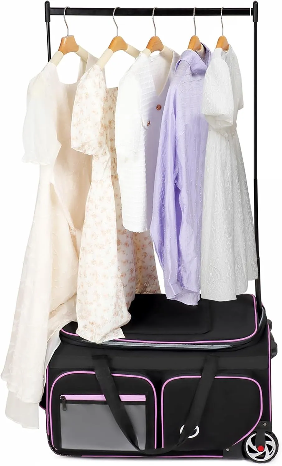 Dance Bag With Garment Rack, Dance Bag Suitcase, 25inch-Black-Purple, Garment Rack Duffel for Travel, Waterproof, Rolling Luggage with Drop-Bottom Upright Storage