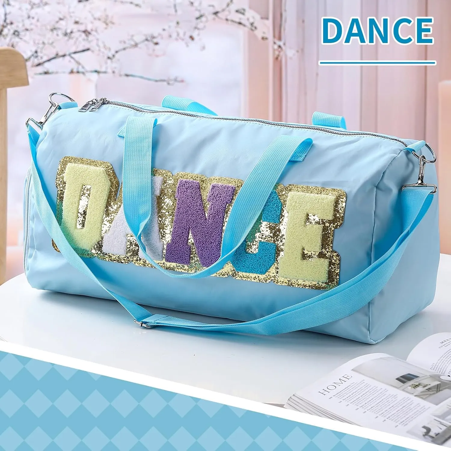 Dance Duffle Bag for women Bag with Adjustable Carry Strap and Handy Pouch Dance Backpack for Dancers(Blue)
