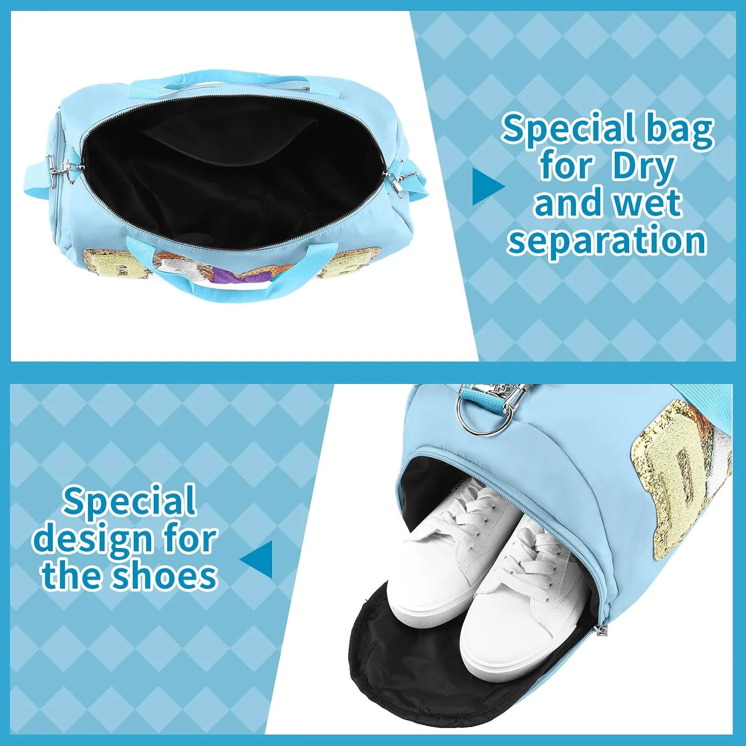 Dance Duffle Bag for women Bag with Adjustable Carry Strap and Handy Pouch Dance Backpack for Dancers(Blue)