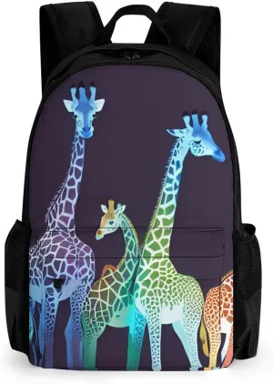 Daypack Backpack Anti-Theft Multipurpose Big Capacity Bookbag - Colorful Giraffe Art Business Computer Bag With Side Pockets