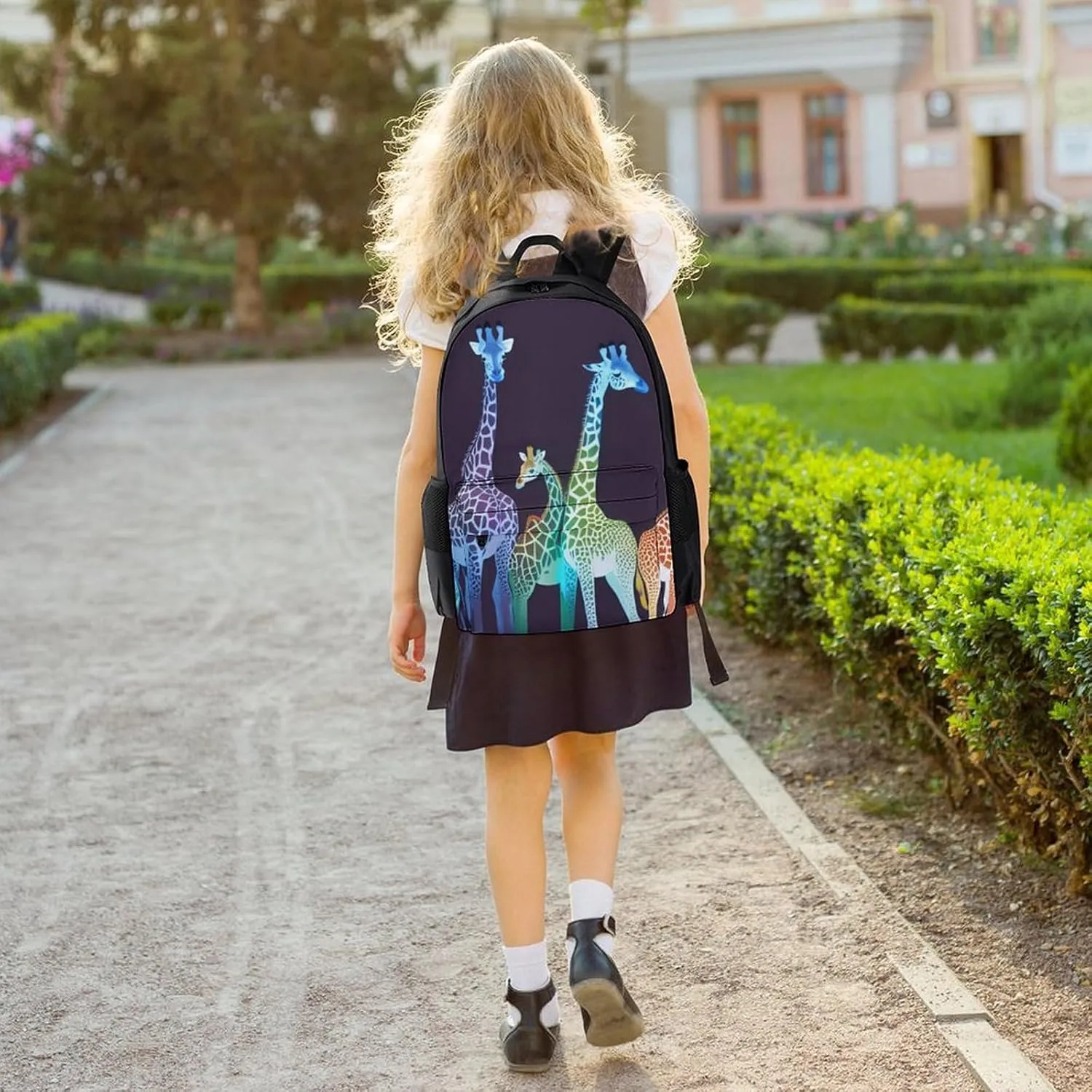 Daypack Backpack Anti-Theft Multipurpose Big Capacity Bookbag - Colorful Giraffe Art Business Computer Bag With Side Pockets