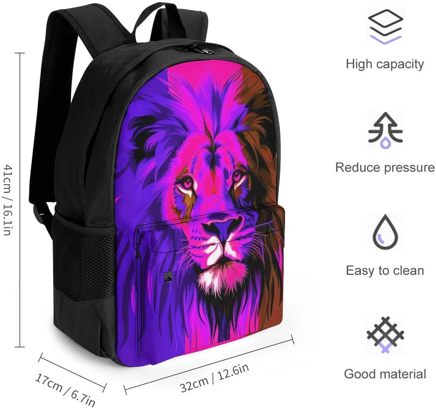Daypack Backpack Multipurpose Anti-Theft Large Capacity Bookbag - Reggae Rasta Flag Lion Art Travel Hiking & Camping Rucksack With Adjustable Shoulder Straps