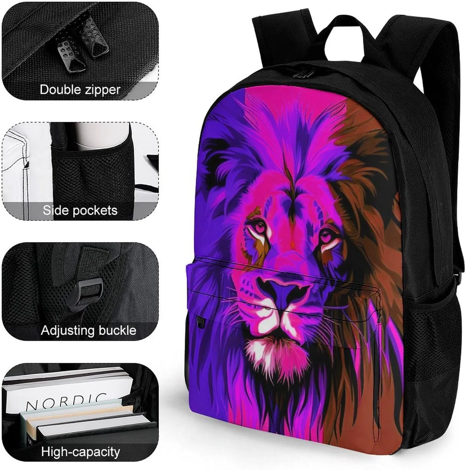 Daypack Backpack Multipurpose Anti-Theft Large Capacity Bookbag - Reggae Rasta Flag Lion Art Travel Hiking & Camping Rucksack With Adjustable Shoulder Straps