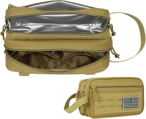 DBTAC Tactical Toiletry Bag for Men | Dry Wet Separate Hygiene Bag Compact Dopp Kit Mens Shaving Kit Travel shower Bag (Tan)