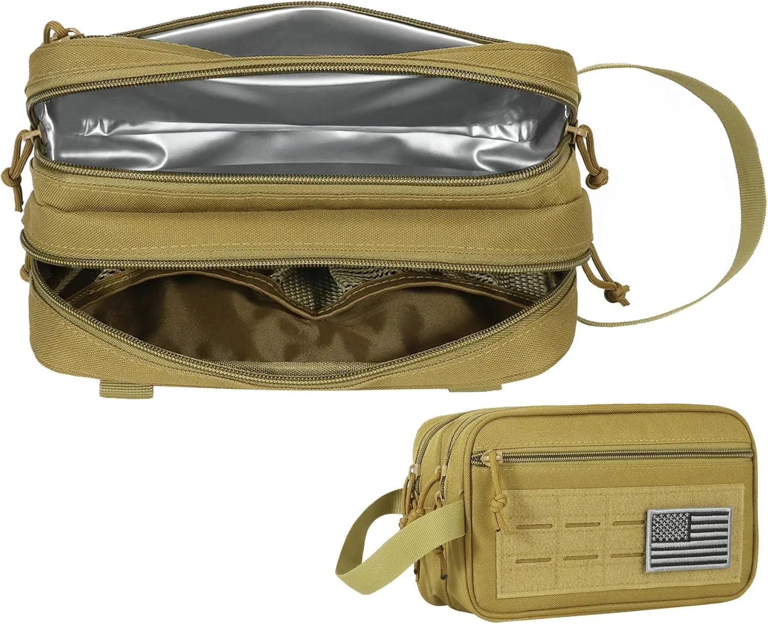 DBTAC Tactical Toiletry Bag for Men | Dry Wet Separate Hygiene Bag Compact Dopp Kit Mens Shaving Kit Travel shower Bag (Tan)