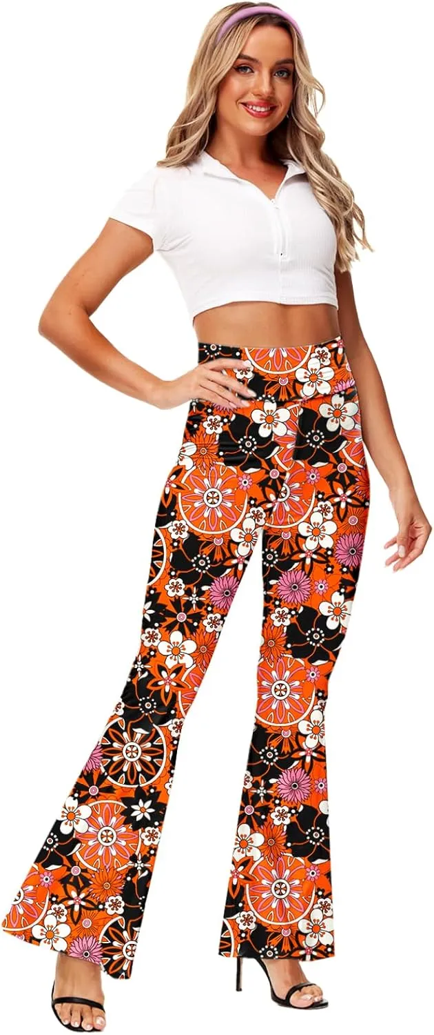 Deerose Women's High Waist Stretch Bell Bottom Slim-Fit Flare Leg Hippie Pants