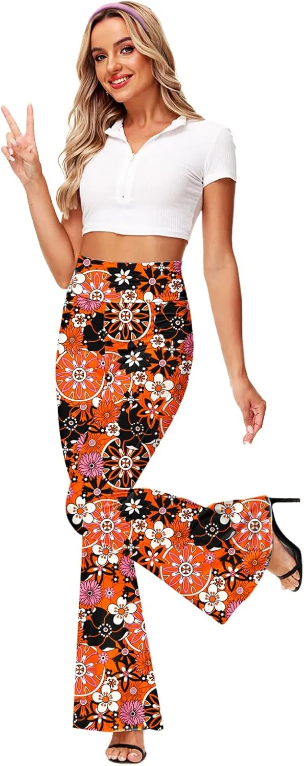 Deerose Women's High Waist Stretch Bell Bottom Slim-Fit Flare Leg Hippie Pants