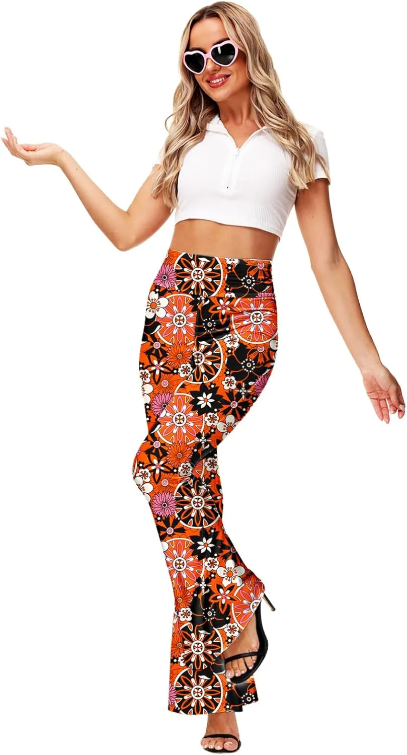 Deerose Women's High Waist Stretch Bell Bottom Slim-Fit Flare Leg Hippie Pants