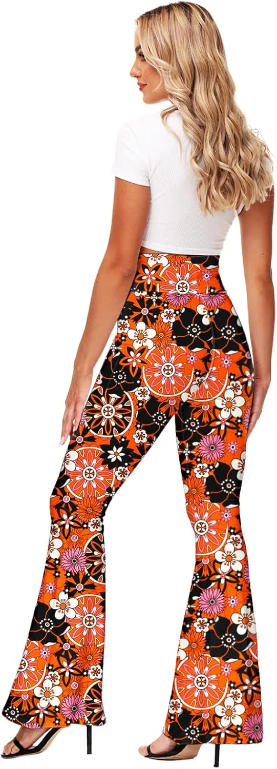 Deerose Women's High Waist Stretch Bell Bottom Slim-Fit Flare Leg Hippie Pants