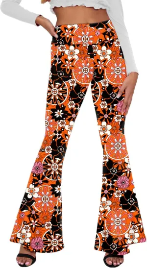 Deerose Women's High Waist Stretch Bell Bottom Slim-Fit Flare Leg Hippie Pants