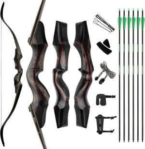 Deerseeker Archery 60 inch Takedown Recurve Bow and Arrow Set Hunting Longbow Kit Laminated Limbs Right Hand & Left Hand 25-60lbs for Adults Bow Shooting Practice