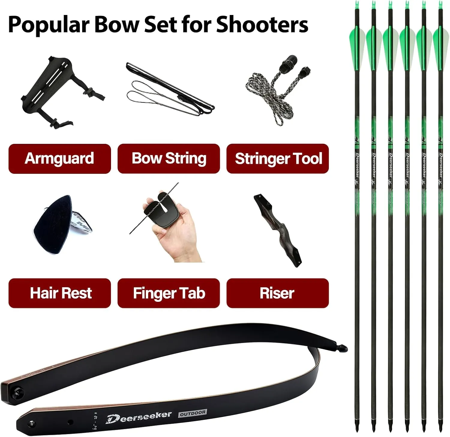 Deerseeker Archery 60 inch Takedown Recurve Bow and Arrow Set Hunting Longbow Kit Laminated Limbs Right Hand & Left Hand 25-60lbs for Adults Bow Shooting Practice