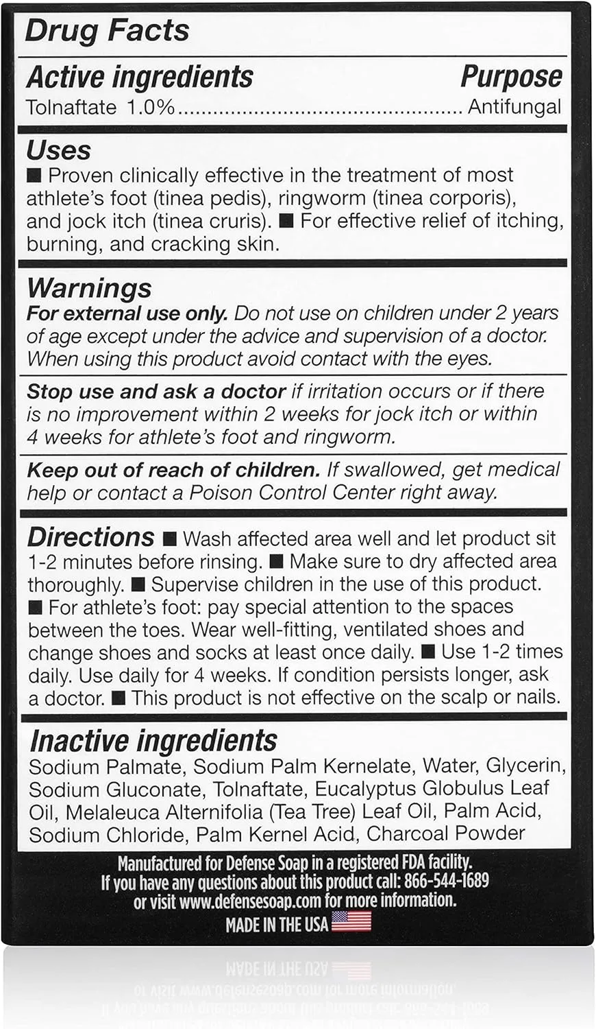 Defense Antifungal Bar Soap | Jock Itch, Ringworm, Athlete's Foot, Skin Fungus | Medicated Anti Fungal Treatment (One Bar with Snap-Tight Case)