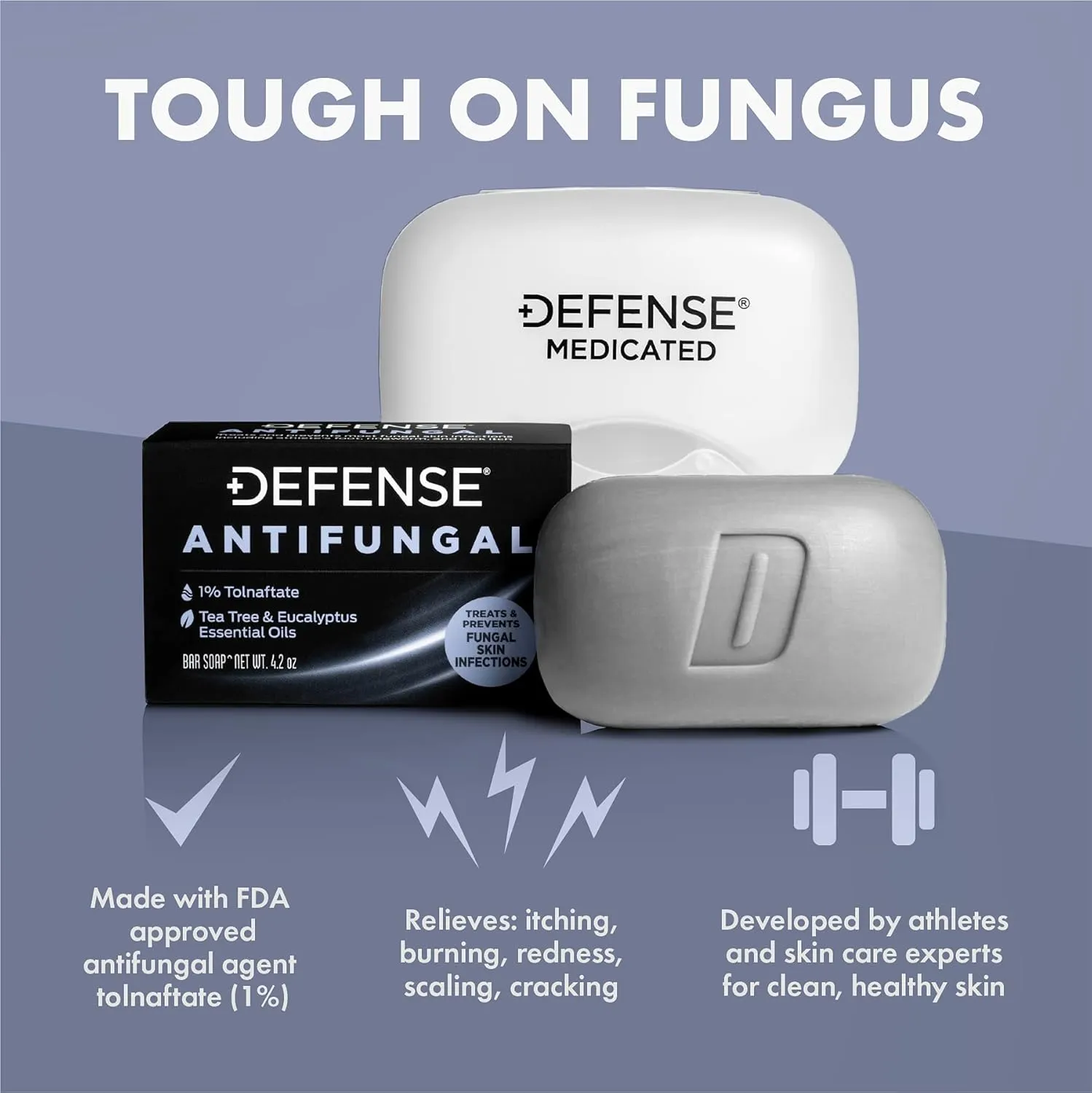 Defense Antifungal Bar Soap | Jock Itch, Ringworm, Athlete's Foot, Skin Fungus | Medicated Anti Fungal Treatment (One Bar with Snap-Tight Case)