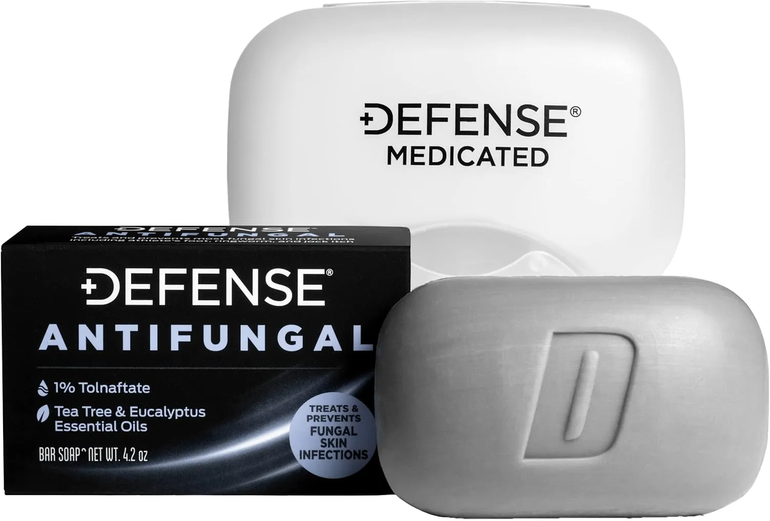 Defense Antifungal Bar Soap | Jock Itch, Ringworm, Athlete's Foot, Skin Fungus | Medicated Anti Fungal Treatment (One Bar with Snap-Tight Case)
