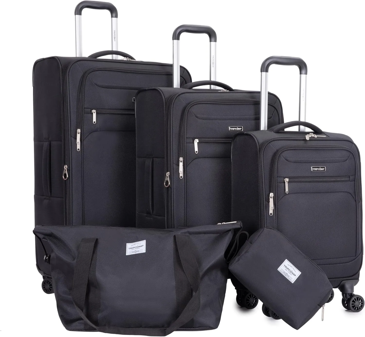 DEINPPA 5-Piece Set (18/23/27/Travelbag/toiletry bag),Softshell Suitcase Spinner Wheels Terylene Polyester Luggage Sets Carry On Suitcase Luggage Lightweight Durable Suitcase BLACK