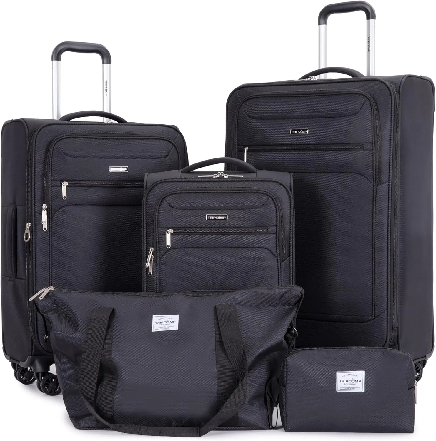 DEINPPA 5-Piece Set (18/23/27/Travelbag/toiletry bag),Softshell Suitcase Spinner Wheels Terylene Polyester Luggage Sets Carry On Suitcase Luggage Lightweight Durable Suitcase BLACK