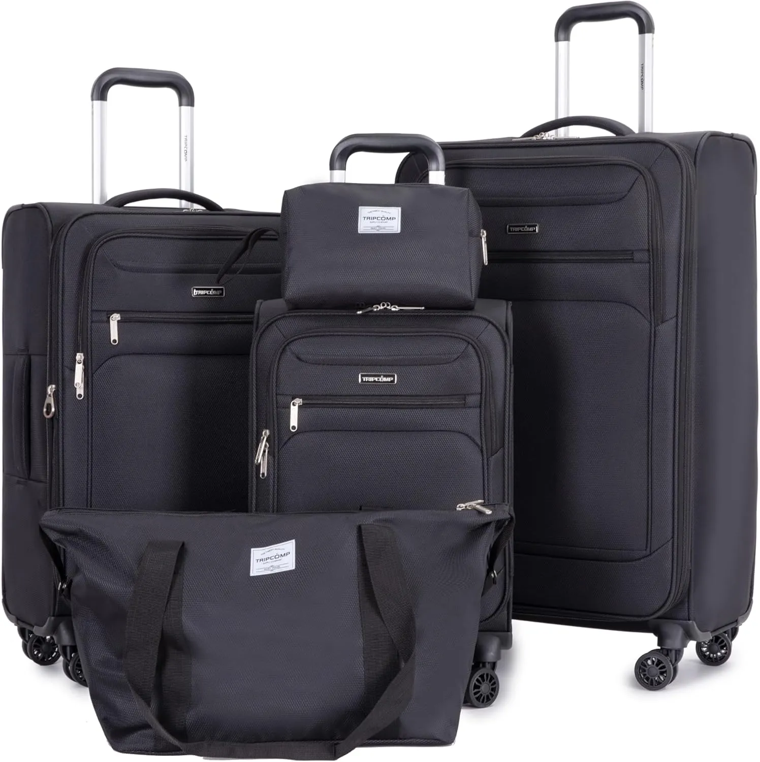 DEINPPA 5-Piece Set (18/23/27/Travelbag/toiletry bag),Softshell Suitcase Spinner Wheels Terylene Polyester Luggage Sets Carry On Suitcase Luggage Lightweight Durable Suitcase BLACK
