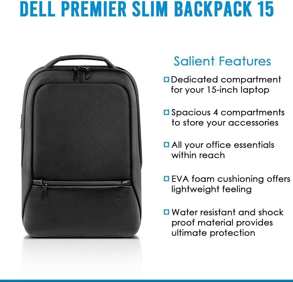 Dell Premier Slim Backpack 15 - PE1520PS - for 15 inch laptops, Black, Taille Unique, Casual