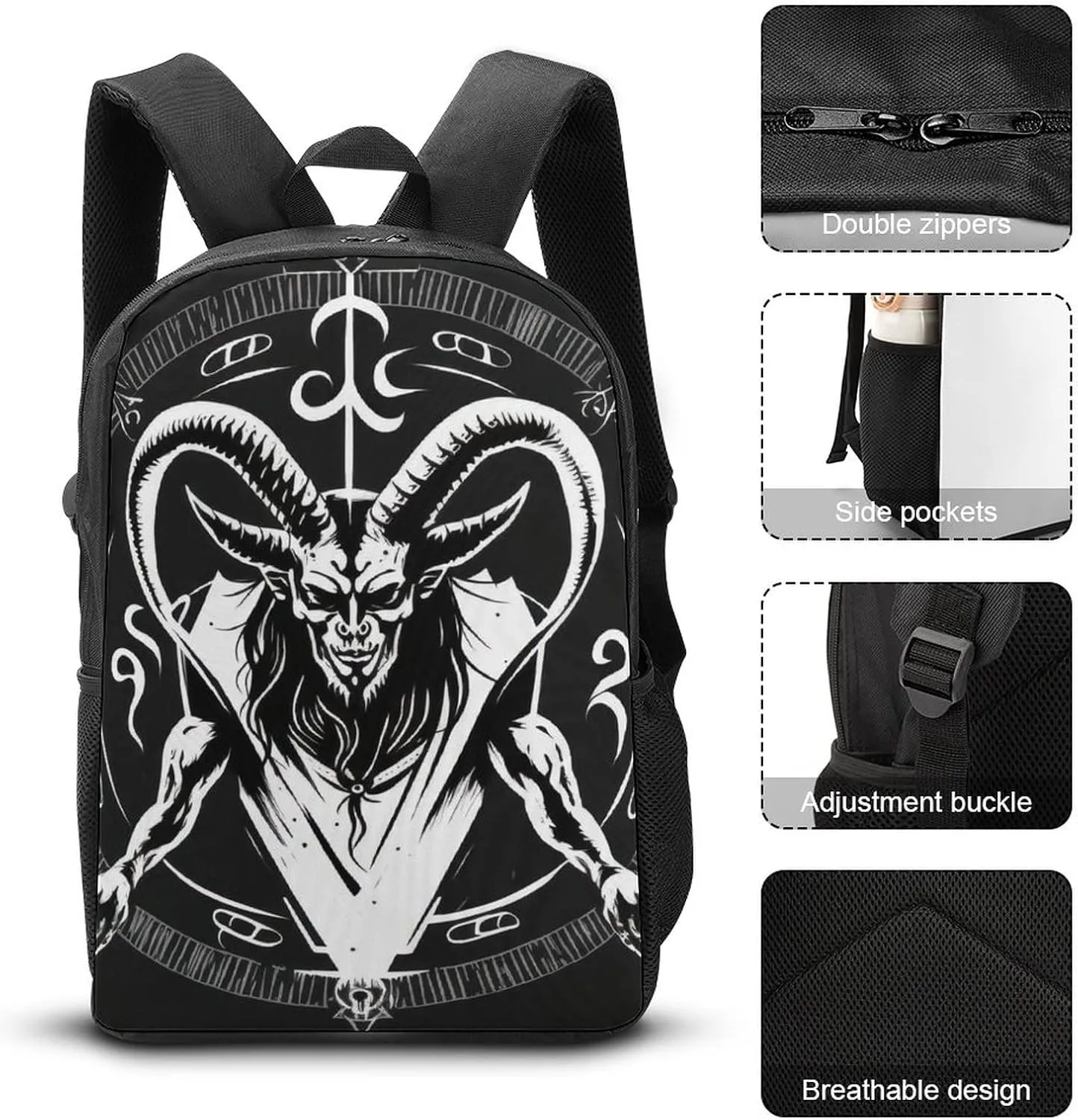 Demon Baphomet Backpack with Adjustable Straps, Suitable for Travel Picnics Activities