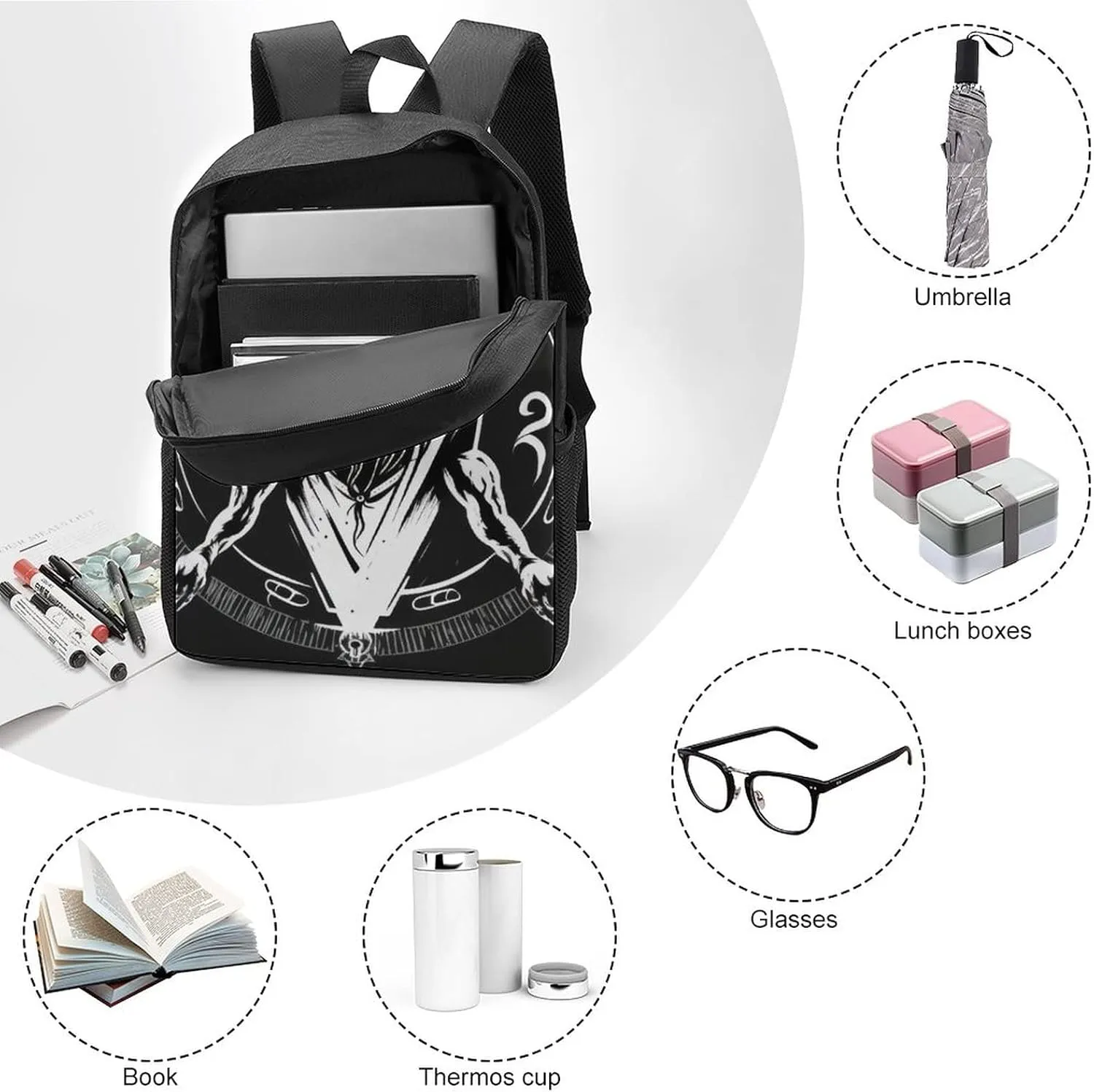 Demon Baphomet Backpack with Adjustable Straps, Suitable for Travel Picnics Activities