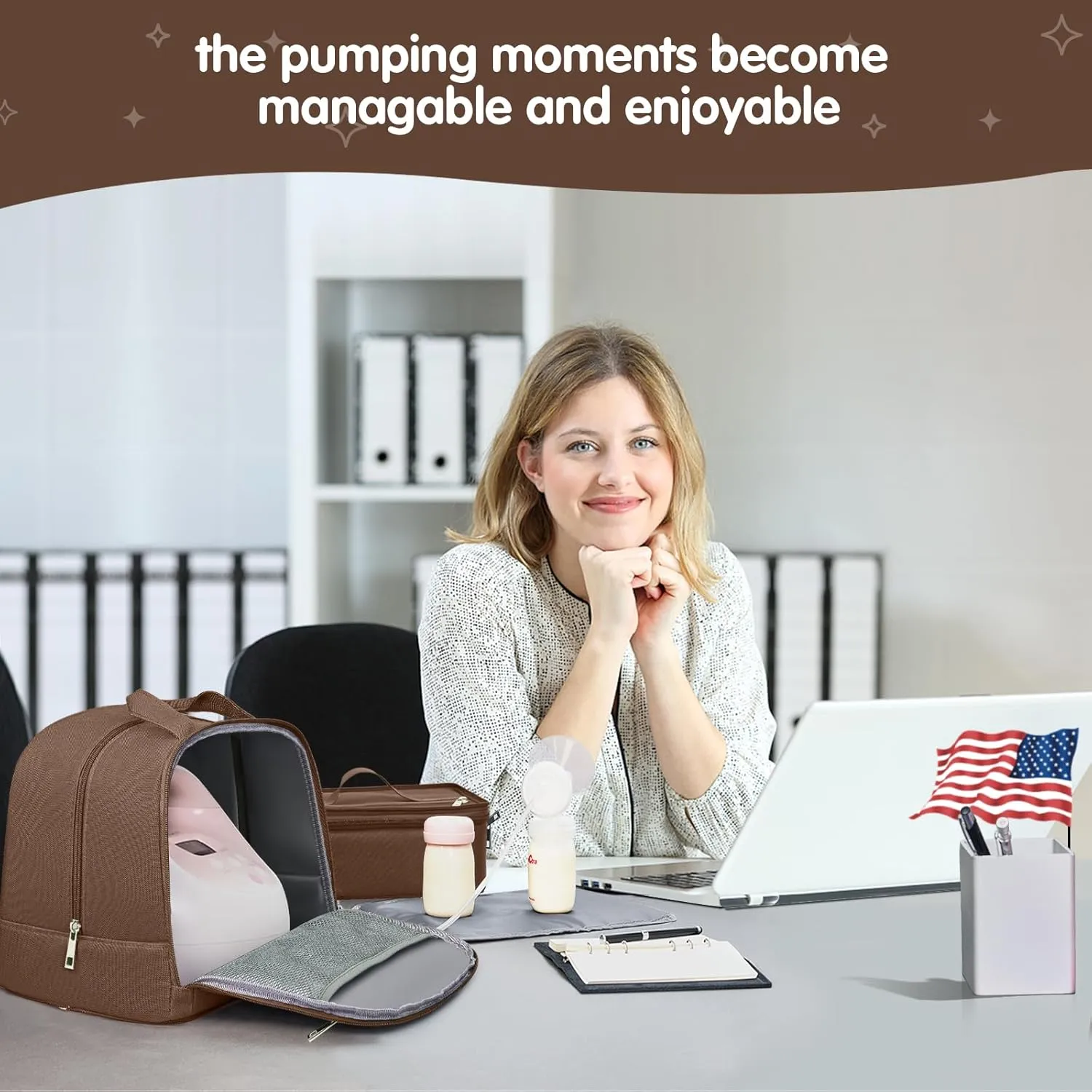 DERJUNSTAR Breast Pump Backpack for Working Moms – Spectra Compatible Pump Bag, Waterproof & Spacious with Pockets for Breast Pump, Bottles, and Nursing Essentials – Ideal for Spectra S1/S2, Brown