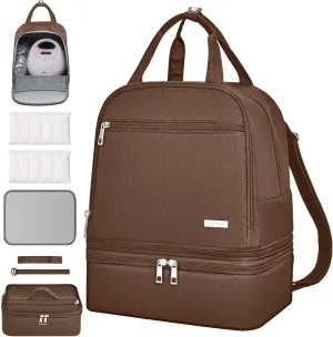 DERJUNSTAR Breast Pump Backpack for Working Moms – Spectra Compatible Pump Bag, Waterproof & Spacious with Pockets for Breast Pump, Bottles, and Nursing Essentials – Ideal for Spectra S1/S2, Brown