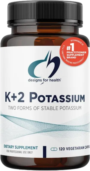 Designs for Health K 2 Potassium - 300mg Two Forms of Potassium - Potassium Bicarbonate   Glycinate Pills - Supplement Support to Help Maintain Healthy Blood Pressure Levels (120 Capsules)