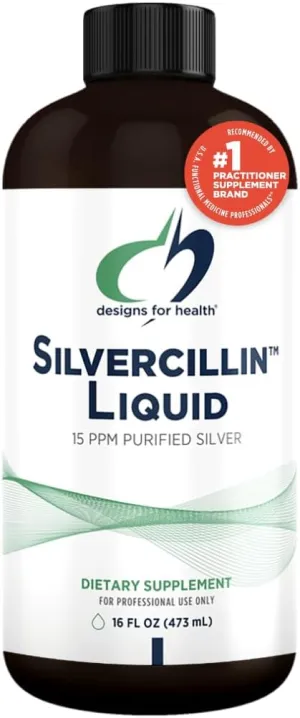 Designs for Health - Silvercillin Liquid, 15ppm Non-Toxic Form of Silver - Non-GMO GI   Immune Support Supplement (95 Servings / 16oz)