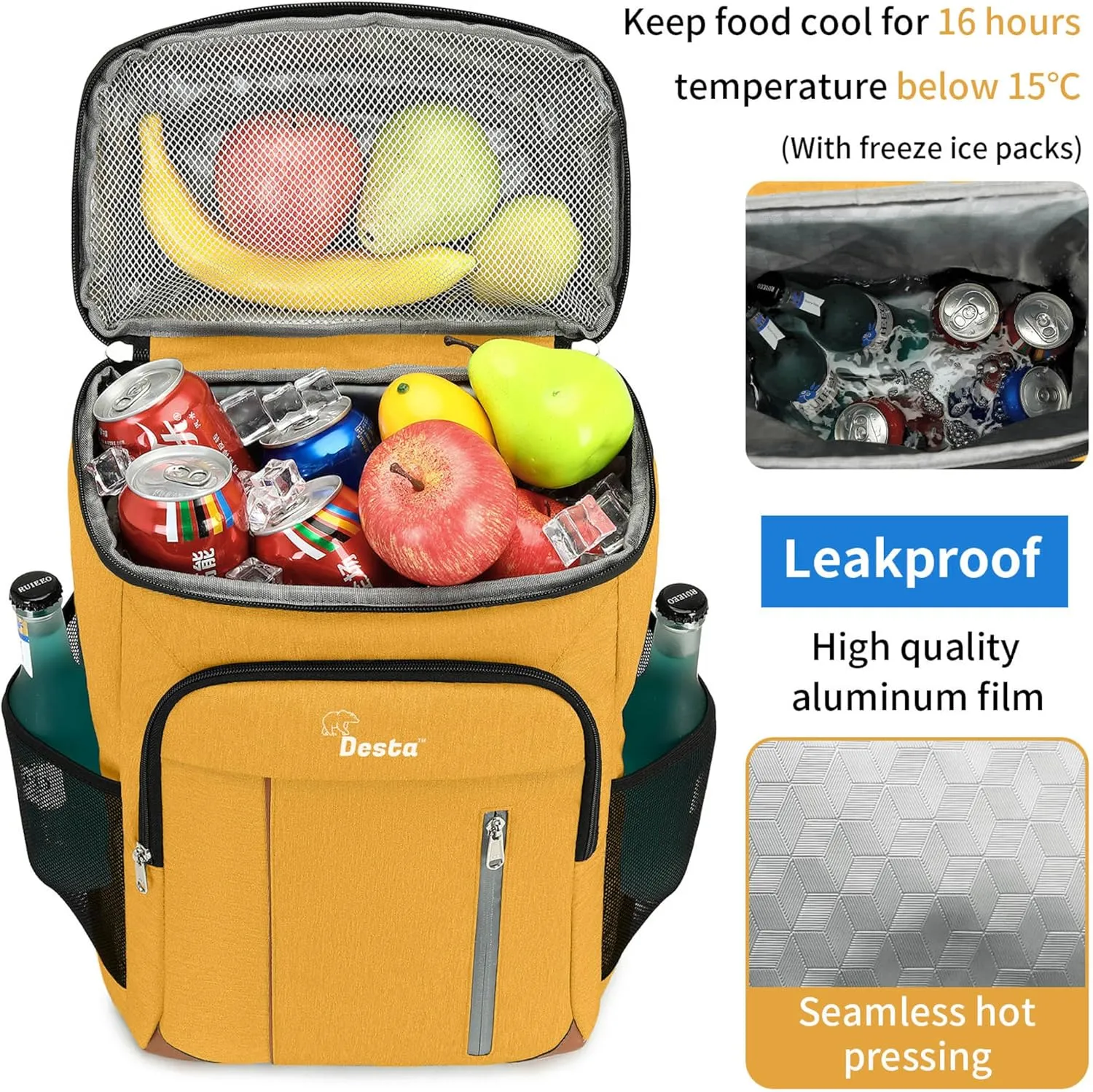 Desta™ 22L | Lightweight Insulated Backpack Cooler | Easy to Carry | Adjustable Shoulder Straps | Large Capacity | Hiking Backpack Men | Lunch Pack | Picnic | Made from 5mm Eco-Friendly EPE Foam