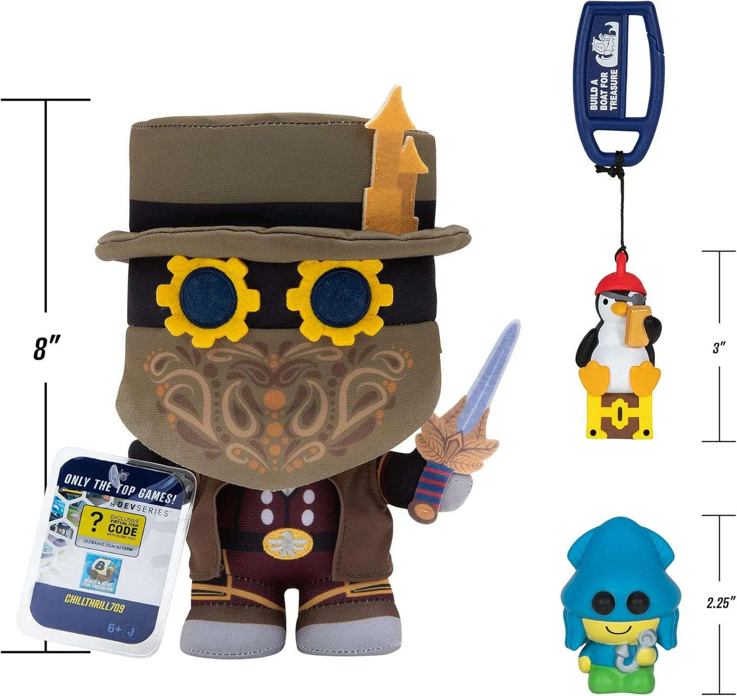 DevSeries Build A Boat for Treasure Collector Bundle - Three Exclusive Virtual Item Codes with Plush, Squooshems, and Hanger