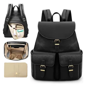 Diaper Bag Backpack Baby Bag, Leather Diaper Bag, Diaper Bag Organizer with 12 Organizing Pouches,Changing Pad,Shoulder Straps,Stroller Straps(Black)