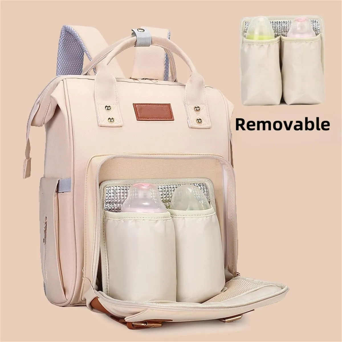 Diaper Bag Backpack for Women Large Capacity with Insulated Pockets, Portable Multifunctiona Travel Daypack (Pink)