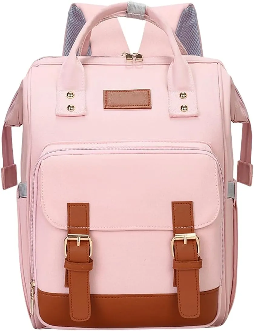Diaper Bag Backpack for Women Large Capacity with Insulated Pockets, Portable Multifunctiona Travel Daypack (Pink)