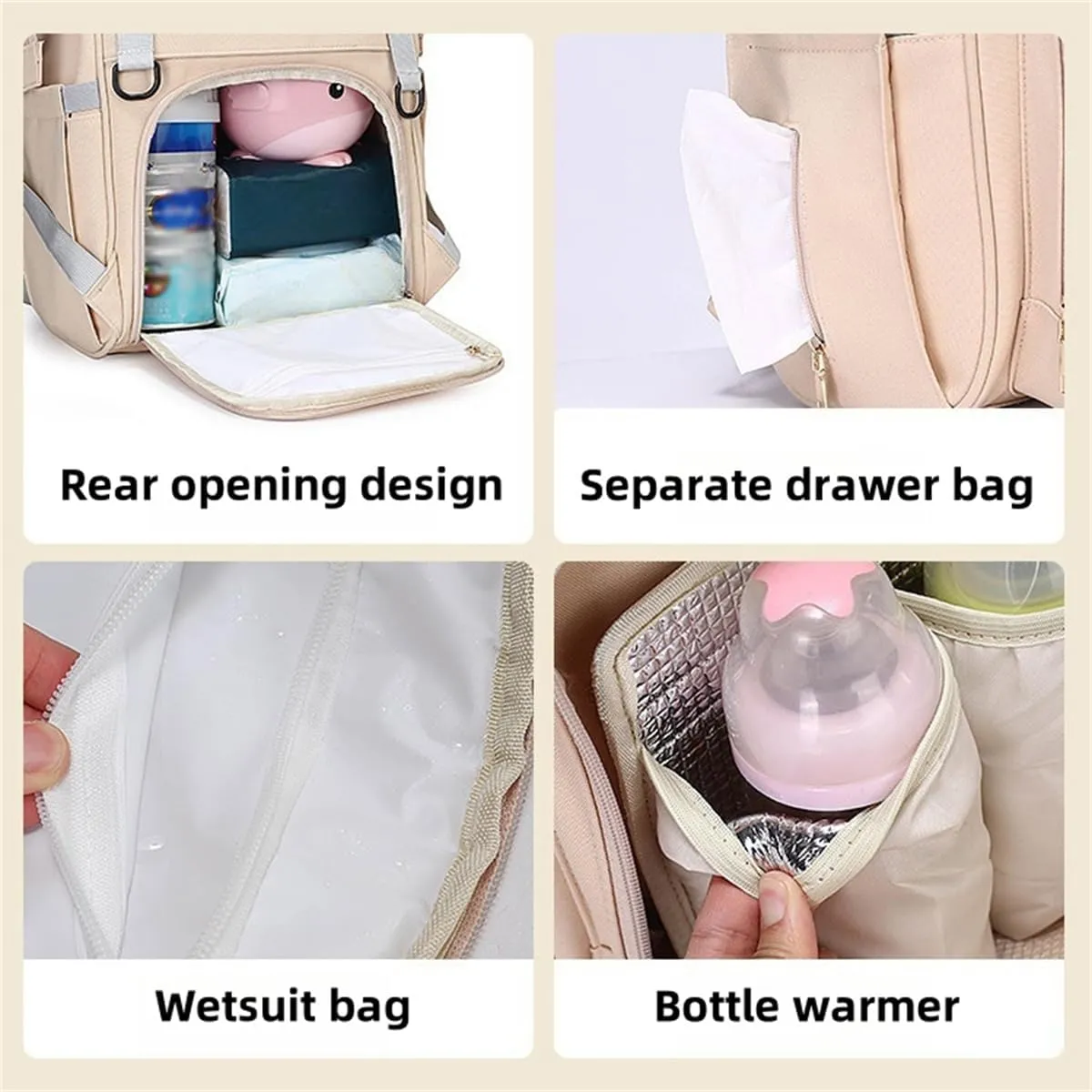 Diaper Bag Backpack for Women Large Capacity with Insulated Pockets, Portable Multifunctiona Travel Daypack (Pink)