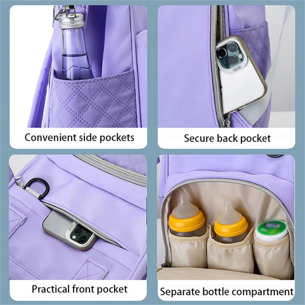 Diaper Bag Backpack with Pacifier Case, Large Capacity Travel Waterproof Insulated Mommy Bag (Light blue)