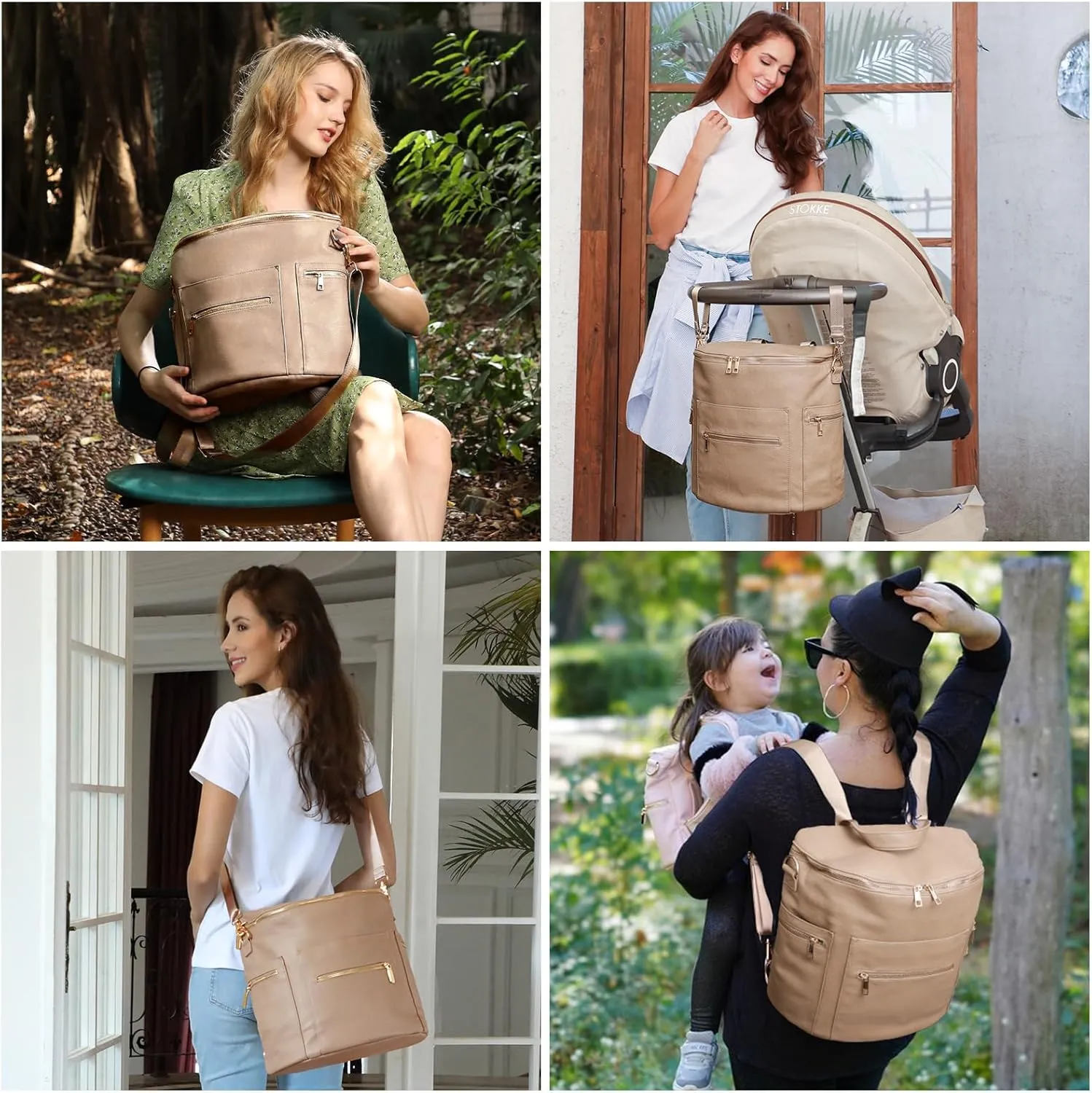 Diaper bag, Leather Diaper Bag Backpack by MF Store, Diaper Backpack with Laptop Sleeve,Changing Pad,Wipes Pouch,Stroller Straps and Insulated Pockets