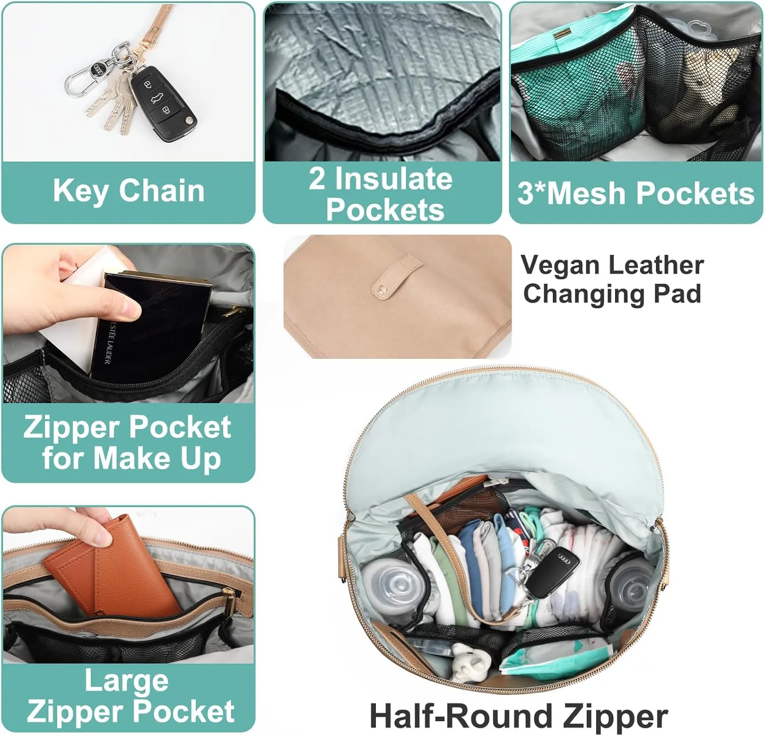 Diaper bag, Leather Diaper Bag Backpack by MF Store, Diaper Backpack with Laptop Sleeve,Changing Pad,Wipes Pouch,Stroller Straps and Insulated Pockets