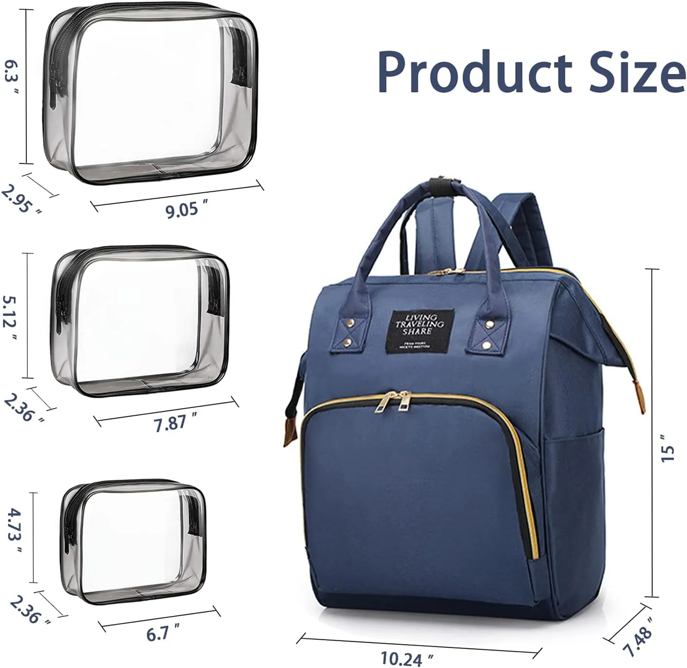 Diaper Bag with Organizing Pouches, Nappy Bags Handbag Multifunction Diaper Bag for Baby Care Travel Backpack Large Capacity Blue