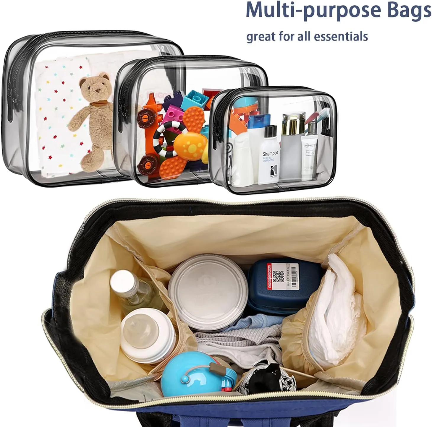 Diaper Bag with Organizing Pouches, Nappy Bags Handbag Multifunction Diaper Bag for Baby Care Travel Backpack Large Capacity Blue