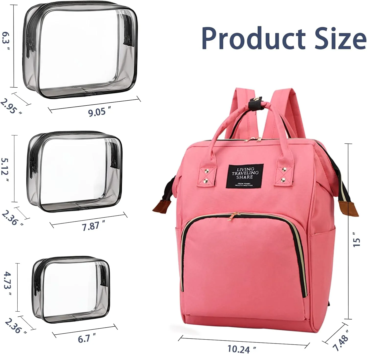 Diaper Bag with Organizing Pouches, Nappy Bags Handbag Multifunction Diaper Bag for Baby Care Travel Backpack Large Capacity Rose