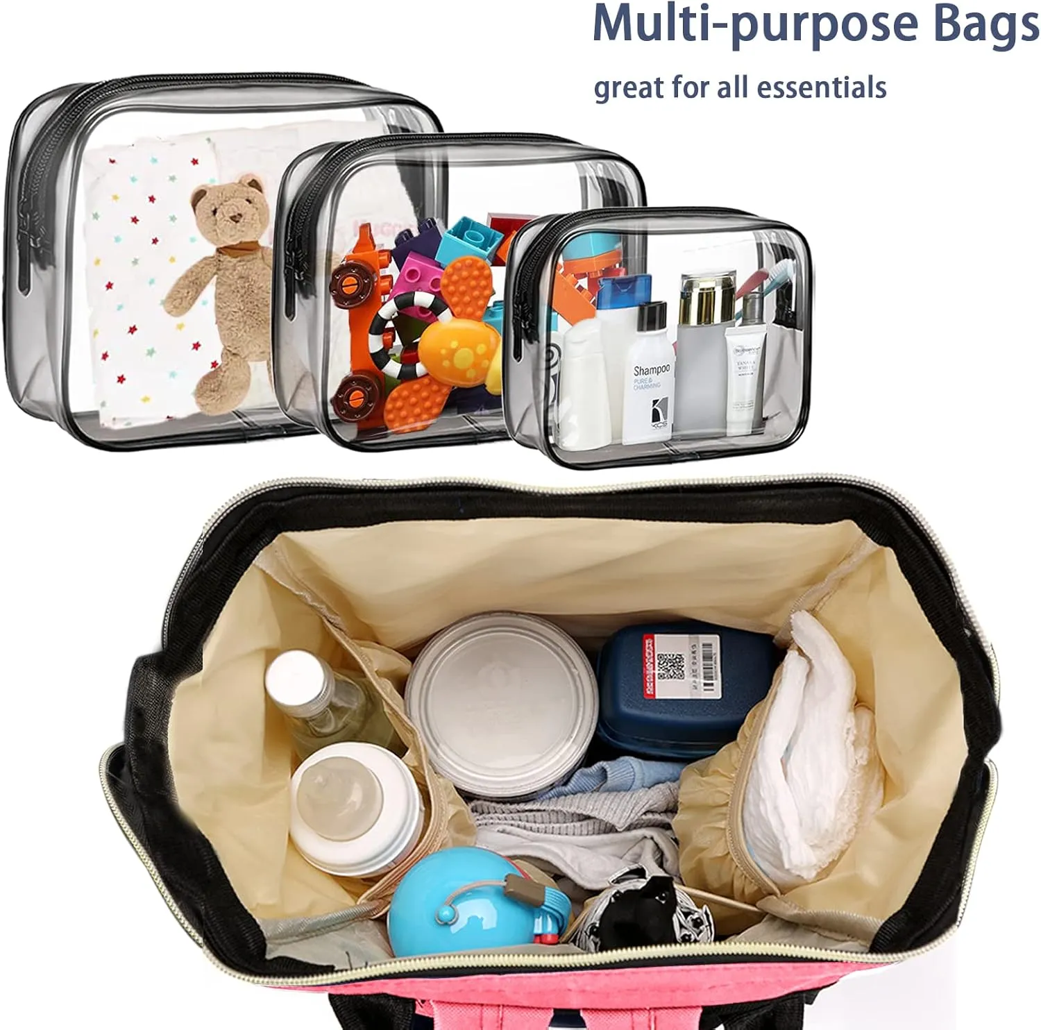 Diaper Bag with Organizing Pouches, Nappy Bags Handbag Multifunction Diaper Bag for Baby Care Travel Backpack Large Capacity Rose