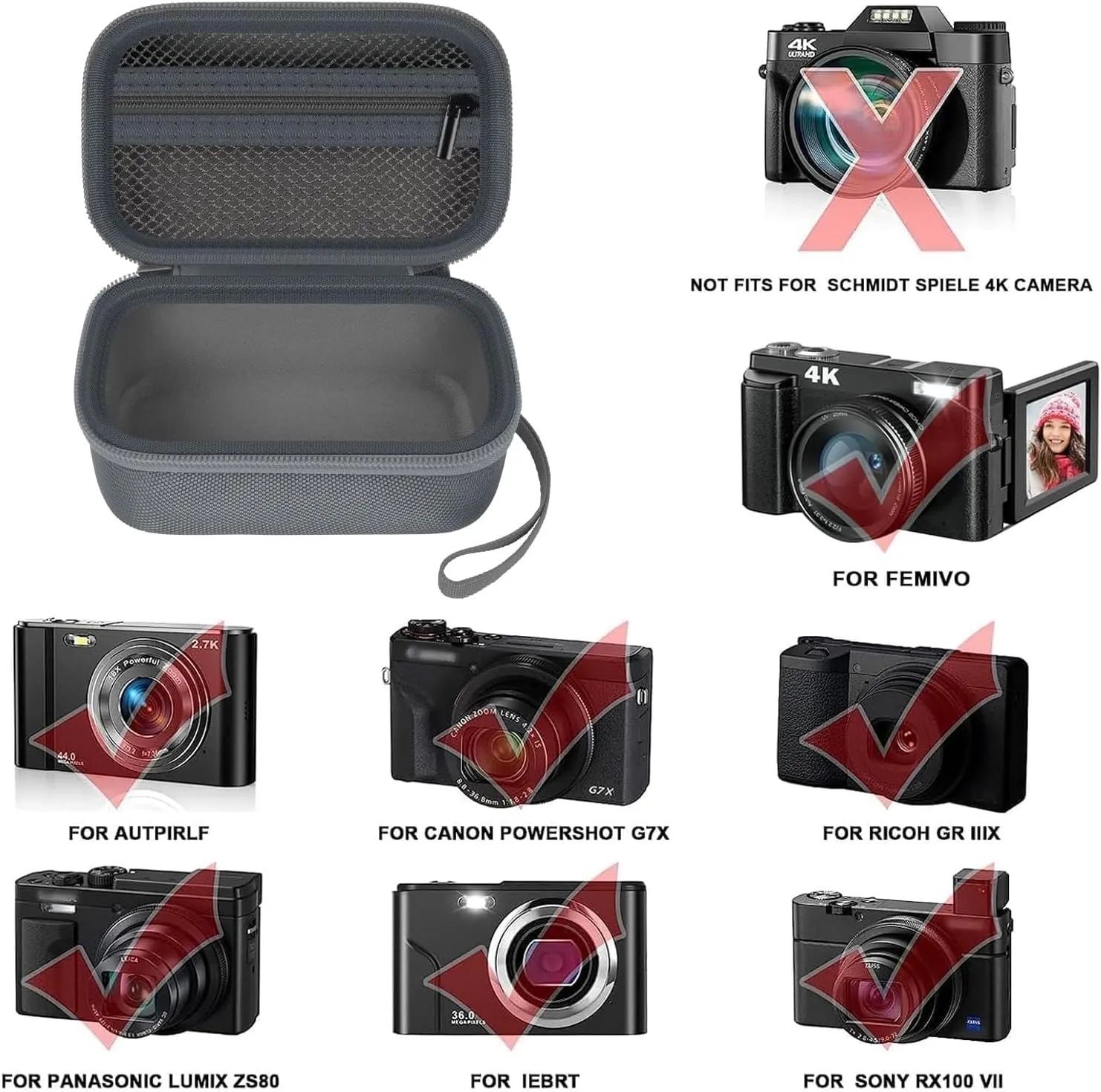 Digital Camera Case Compatible with TEBNGIHNM for Duluvulu for Oiadek for zheozeig for Zostuic for Toiauaha 4K Vlogging Camera. Storage Holder Bag for Canon PowerShot (Box Only)- Grey