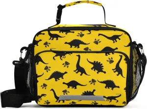 Dinosaur Animal Print Yellow Lunch Box Boys, Lunch Bag for Kids School Insulated Tote Bag Cooler Tote with Adjustable Shoulder Strap for Girls