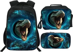 Dinosaur Backpack Kids Space Bookbag 16inch Schoolbag With Lunch Box Bag And Pencil Case Set For Boys Girls