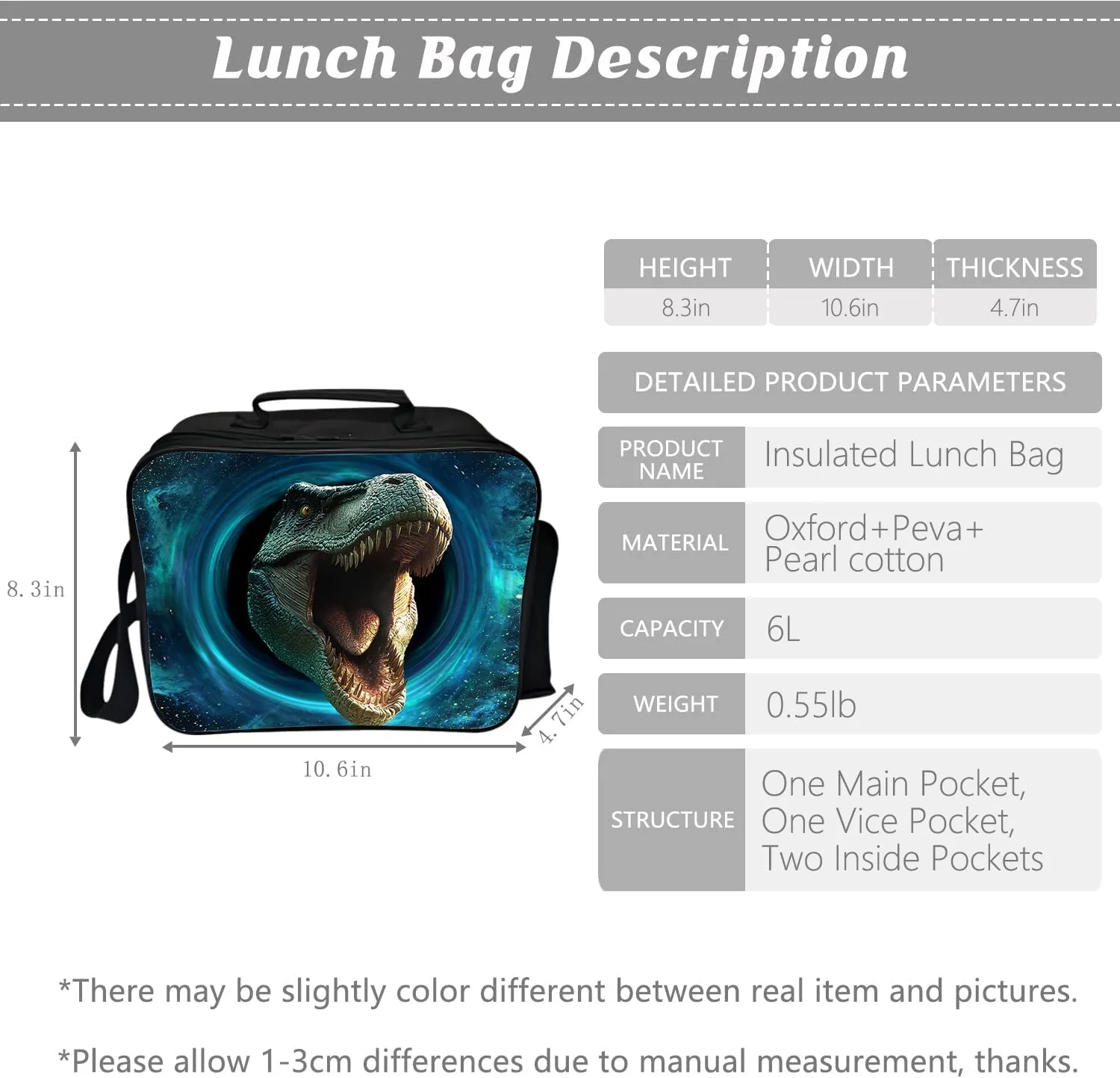 Dinosaur Backpack Kids Space Bookbag 16inch Schoolbag With Lunch Box Bag And Pencil Case Set For Boys Girls
