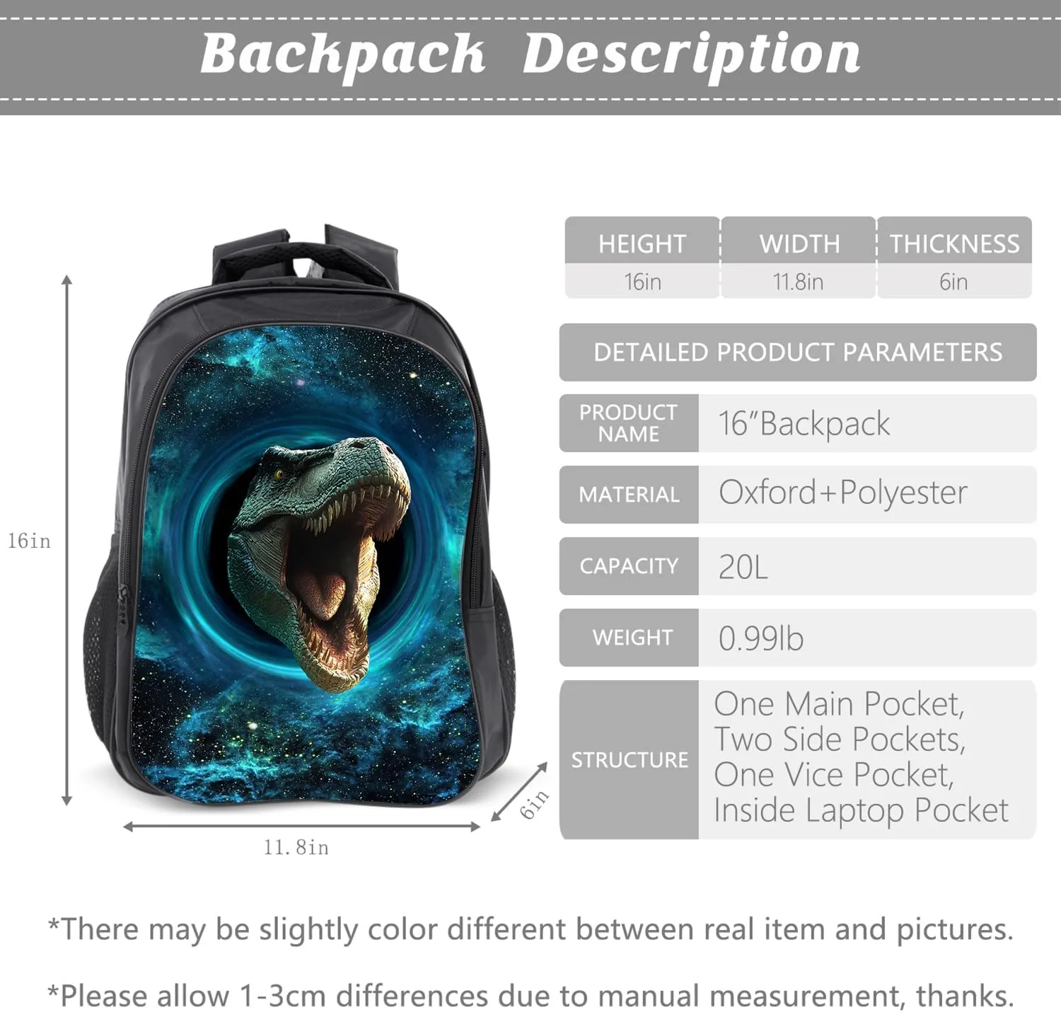 Dinosaur Backpack Kids Space Bookbag 16inch Schoolbag With Lunch Box Bag And Pencil Case Set For Boys Girls