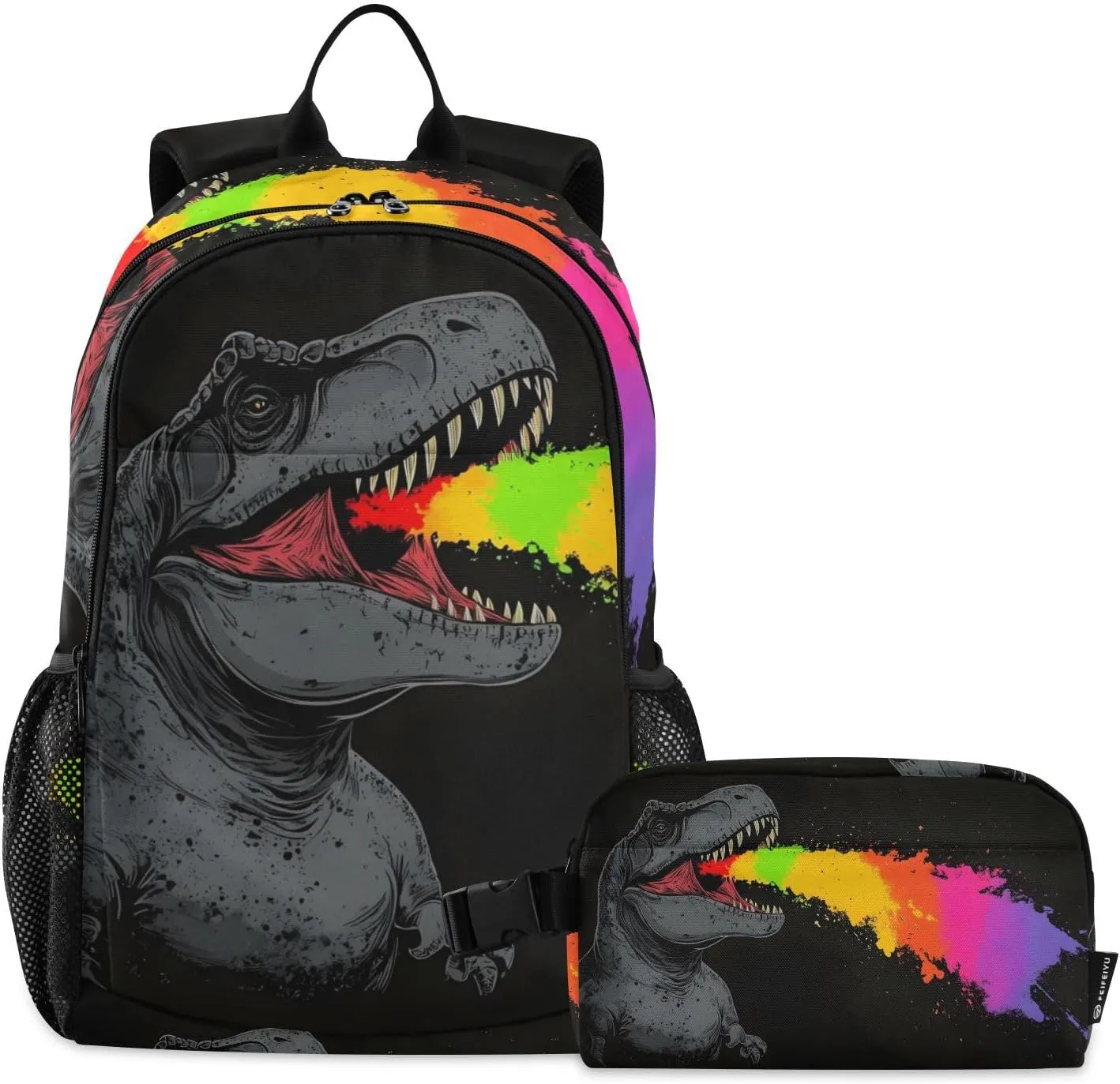 Dinosaur Roar Colorful Backpack for School Girls Boys, Backpack for Women Men, Lightweight Bookbag with Lunch Box Travel Laptop Daypack 18.5” x 11.8”