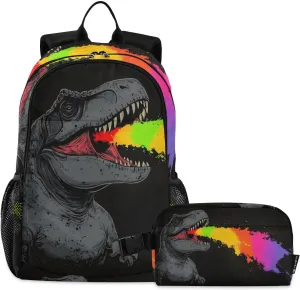 Dinosaur Roar Colorful Backpack for School Girls Boys, Backpack for Women Men, Lightweight Bookbag with Lunch Box Travel Laptop Daypack 18.5” x 11.8”
